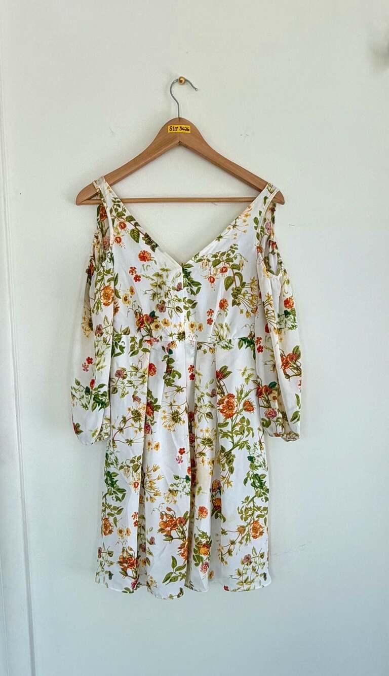 Disney Alice Through the Looking Glass White Floral Cold Shoulder Mini Dress XS